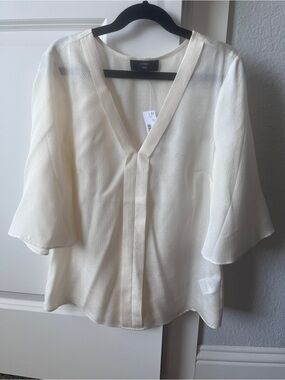 J. Crew Cream V-Neck Flutter Sleeve Blouse